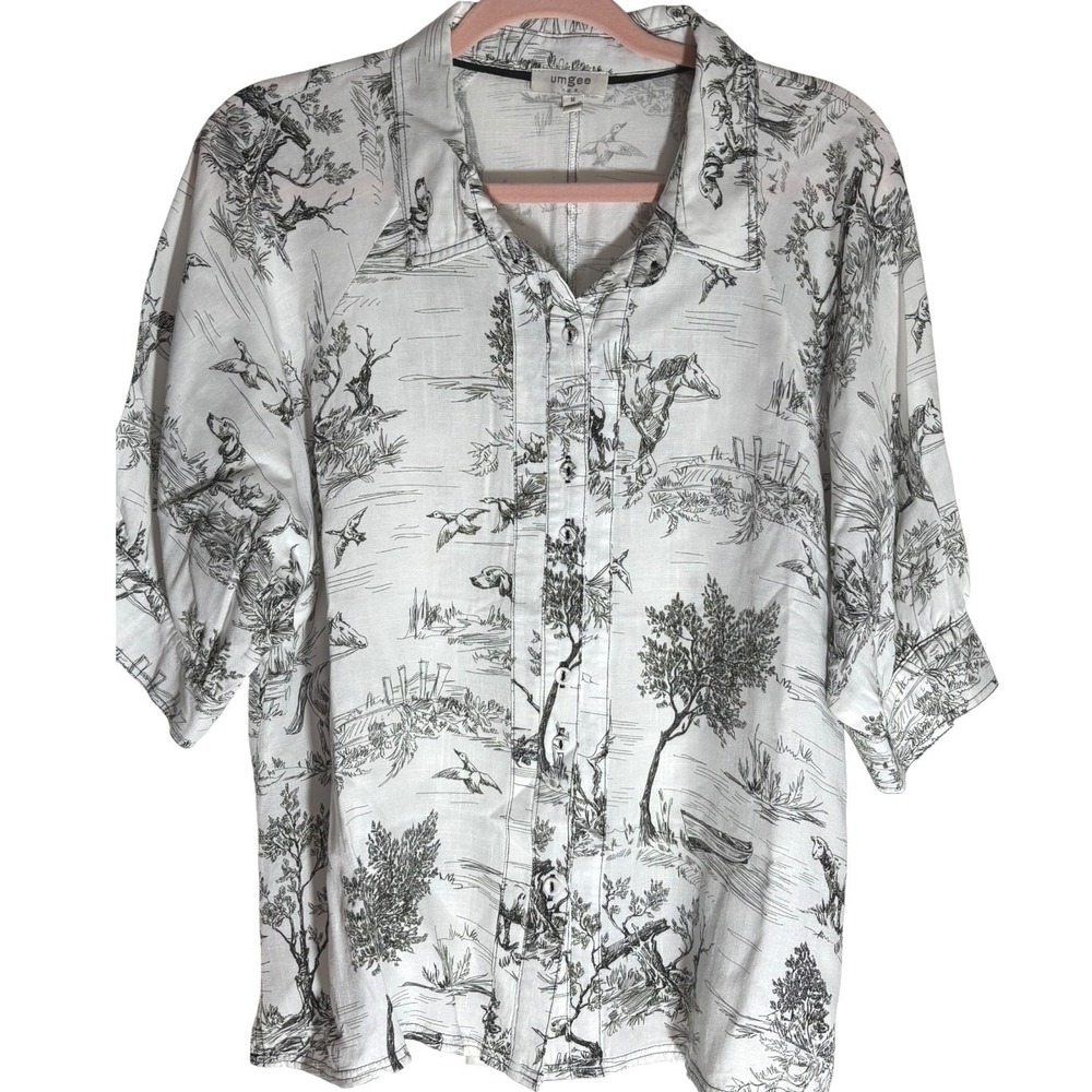 Umgee‎ Toile Puff Sleeve Blouse Top sz Md NWOT Rayon - Picture 2 of 12